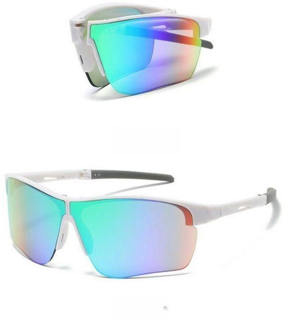 티류으스 남녀공용 접이식 자전거 고글 선글라스 야간 시야 자외선 차단 방풍 스포츠 안경 Z0407, 1개, 화이트 프레임 파란색과 녹색 필름  접이식