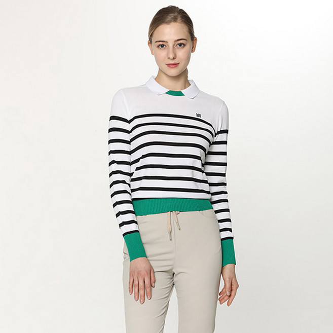 (여성)캐주얼 스트라이프 카라 스웨터_HE1WSW001