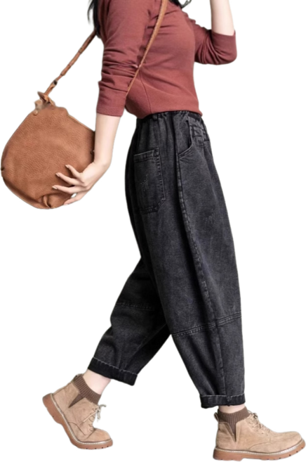 여성 하이웨스트 빅 사이즈 9부 데님 와이드 팬츠 Women's jeans
