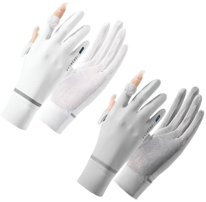 미블룸 여성 아이스 냉감 매쉬 자외선차단 운전 등산 스포츠 다용도 자외선차단 장갑 1+1 세트, 1개, 화이트+그레이