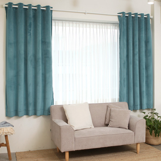 FREESPACE 티에드암막커튼(작은창)-에메랄드블루