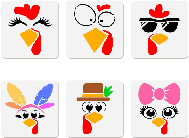 PET 스텐실 템플릿 세트 다양한 패턴 디자인 셀프 앨범 사진 벽화 드로잉 200x200mm, 칠면조