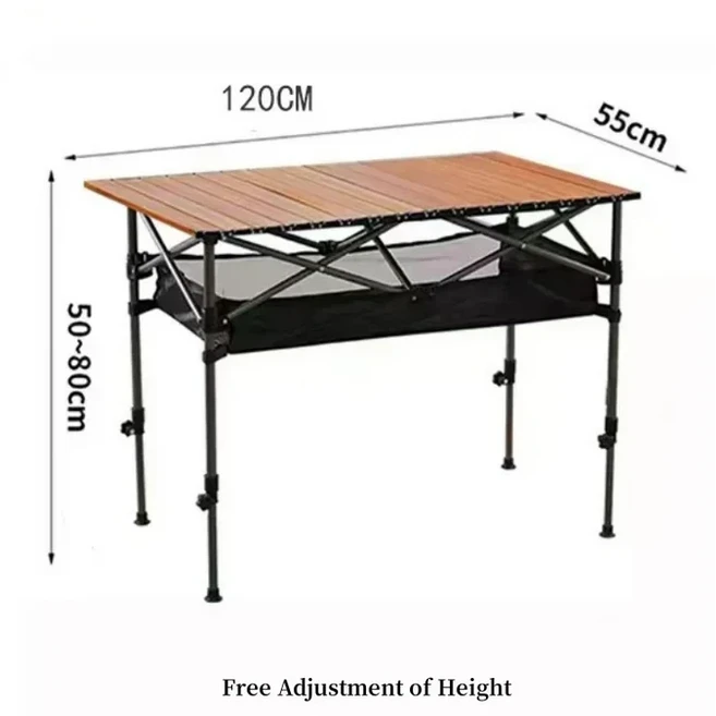 쉬운 가방이 있는 야외 피크닉 테이블 경량 자가 여행용 에그 롤 롱 휴대용 캠핑 접이식 책상, 02 Wood adj