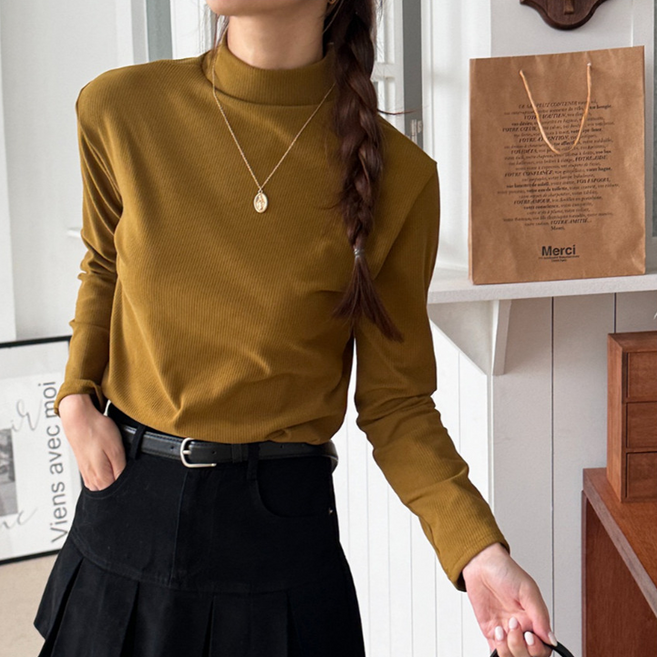여성 골지 반폴라 반목티 터틀넥