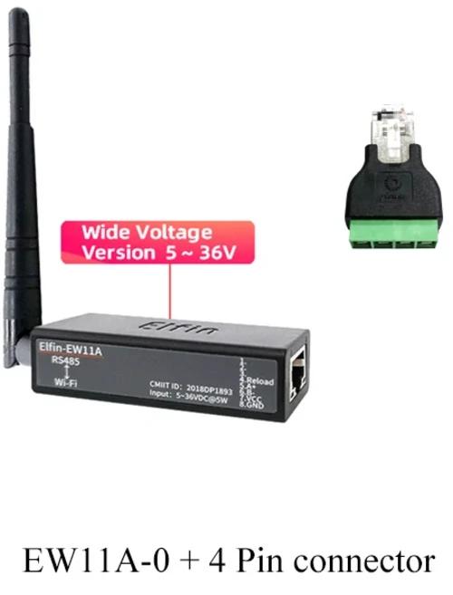 직렬 포트 RS485-WiFi 장치 서버 Elfin-EW11 지원 TCP/IP Telnet Modbus 프로토콜 IOT 데이터 전송 변환기, 03 EW11A0 Wit connector