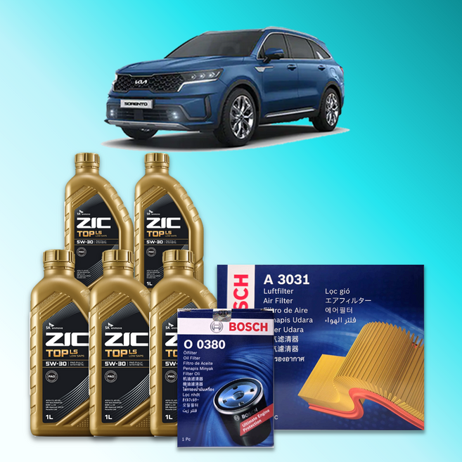 쏘렌토 하이브리드 (MQ4) 1.6터보 가솔린 엔진오일세트 SK 지크 탑 LS 5W30 (ZIC TOP LS), 지크 탑 + 보쉬 에어필터 + 보쉬 오일필터