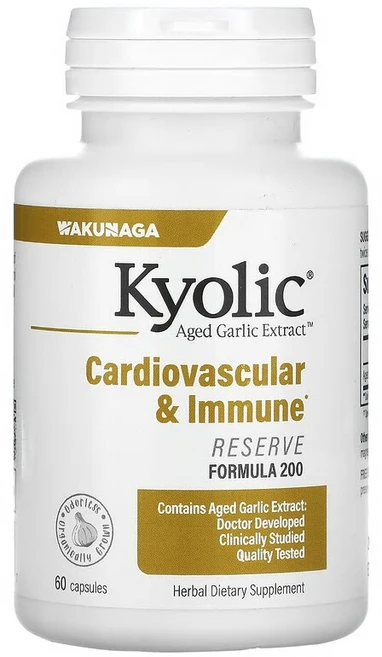 Kyolic Aged Garlic Extract 심혈관 및 면역 강화 리저브 포뮬라 200 캡슐 60정(캡슐당 600mg) WAK-20041, 1개 - 쿠팡