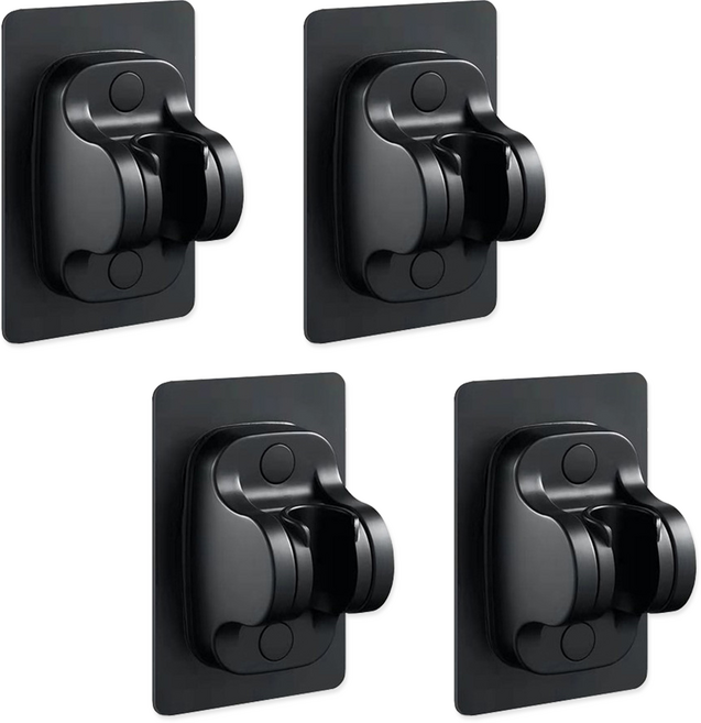 리빙로드 부착식 샤워기 홀더 욕실 샤워헤드 각도조절 거치대, 4개, 블랙