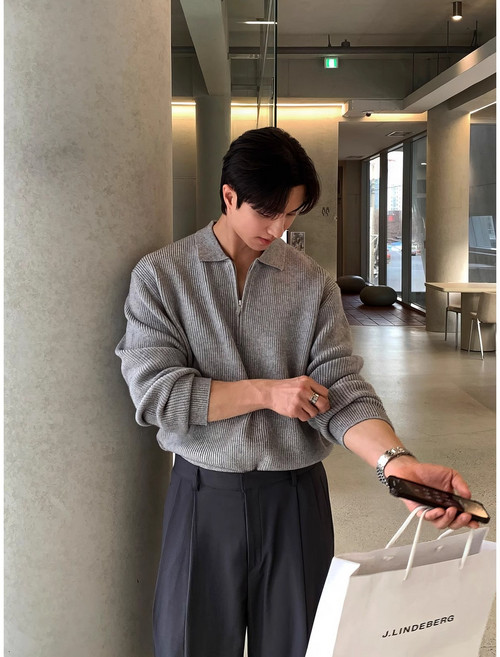 남성 겨울 집업 니트 스웨터 폴로 셔츠 카라 긴팔 상의