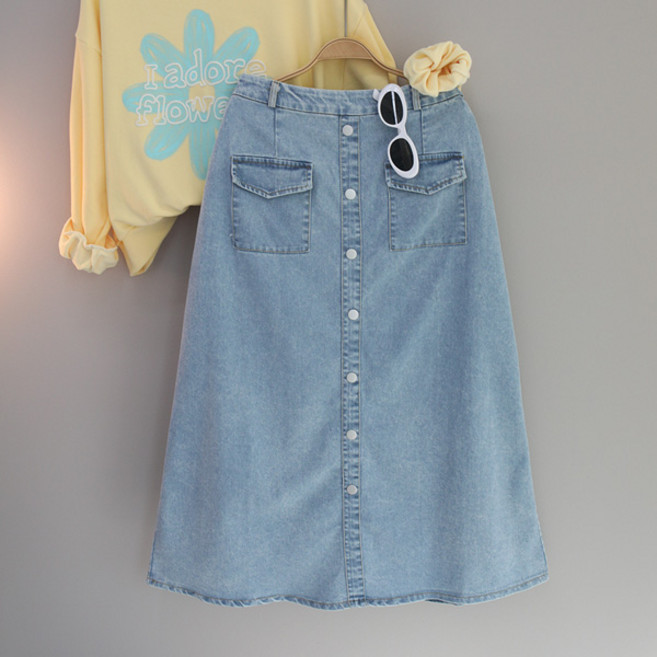 달콩 여성 봄신상 롱치마 청치마 앞버튼A라인데님롱스커트