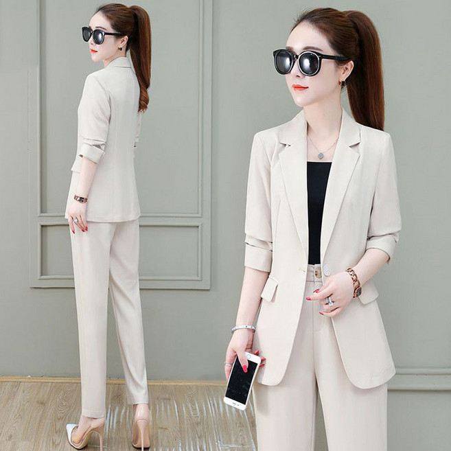 여성 오피스룩 정장세트 슬림핏 싱글단추 긴팔정장 자켓 + 나시 + 하이웨스트 정장바지 럭셔리 3피스