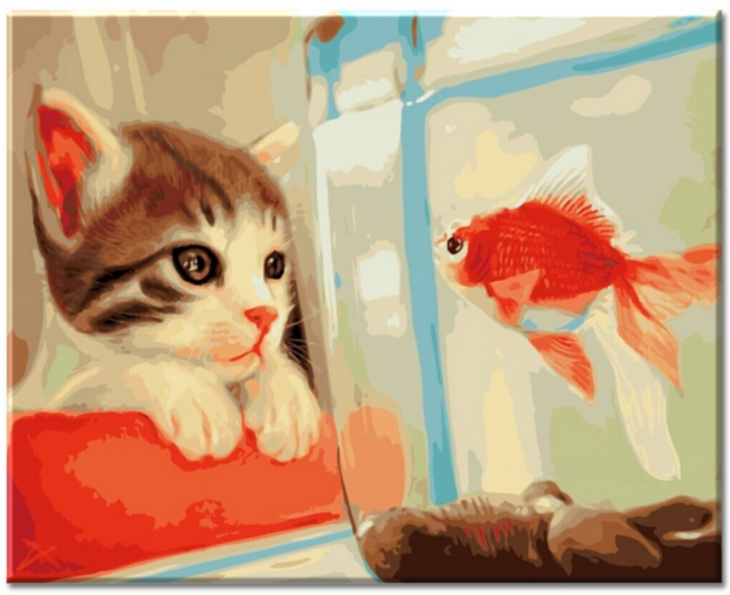 모모픽스페인팅 DIY명화그리기 40x50cm, 고양이와 금붕어, 1개