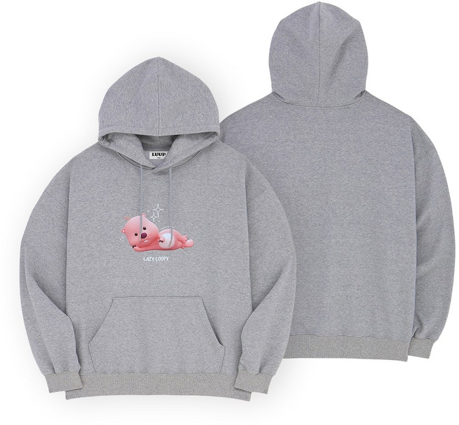 [잔망루피공식] 대충살아 잔망루피 남녀공용 후드티셔츠 멜란지 그레이