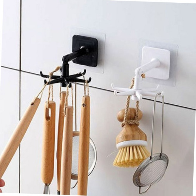 조리도구 회전걸이 360도 회전 후크 다용도 고리 후크선반 접시정리 조리도구걸이, 1개, (블랙)