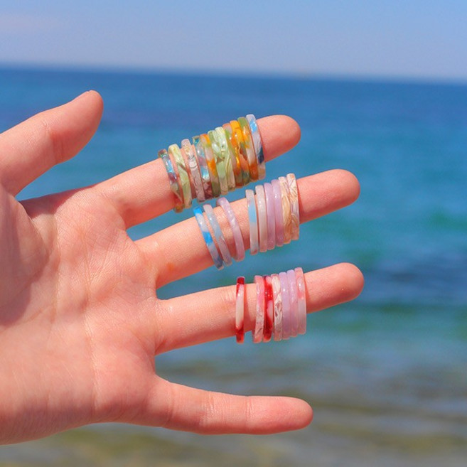 얇은 파스텔 호마이카 마블링 반지세트 5pcs