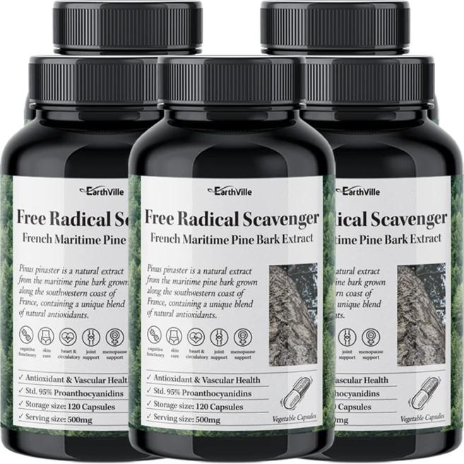 어스빌 프랑스해안송소나무껍질 추출물 500mg 프로안토시아니딘 폴리페놀 베지캡슐, 120정, 5개 - 쿠팡