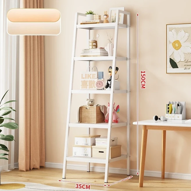 쿠쿠스토어 대형 사다리꼴 수납 선반 철제 다층 책장 가정 바닥 진열대 장식, 08 white 35X38X150cm