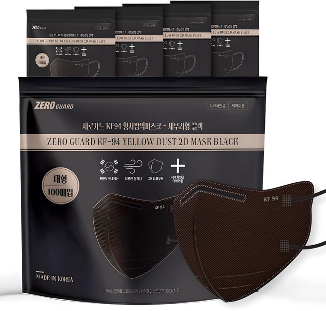 제로가드 KF94 새부리형 마스크 대형, 25개입, 4개, 블랙