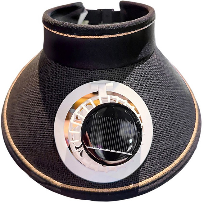 어린이 미니 선풍기 모자 야외 바이저 USB 태양광 쿨링, One Size, Black, 1개