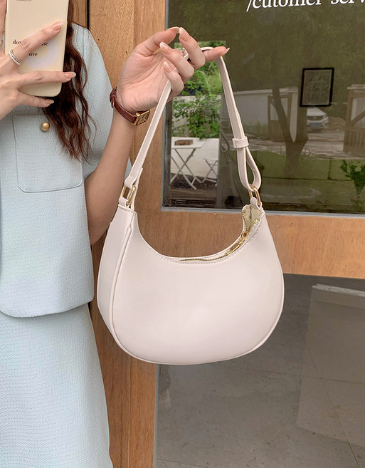 【MDMS】氣質優雅腋下包 半月包 簡約百搭單肩包 高級感法棍包, 質感白