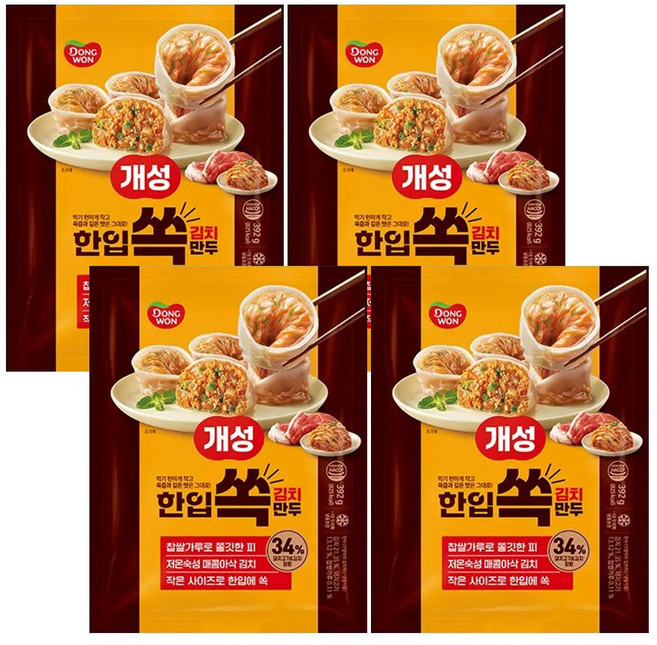 2+2 동원 개성 한입쏙 미니 김치만두, 4개, 392g