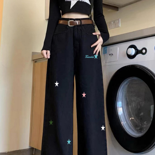 페이준 여성 봄가을 자수 별 청바지 하이웨스트 슬림핏 슬랙스 YJ101603