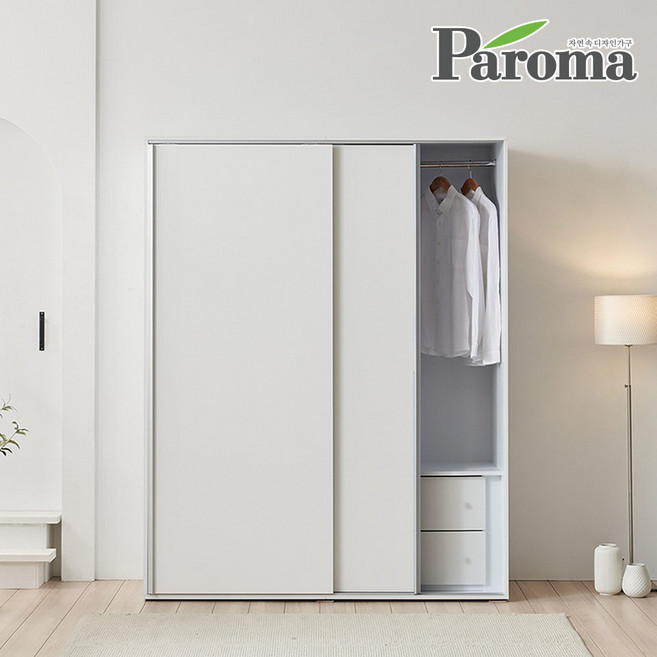 파로마 모닝 1600 키큰 행거형 슬라이딩 옷장 E0 자동댐핑도어 장농, 라이트블루/화이트, A형(이불장+2단선반장)