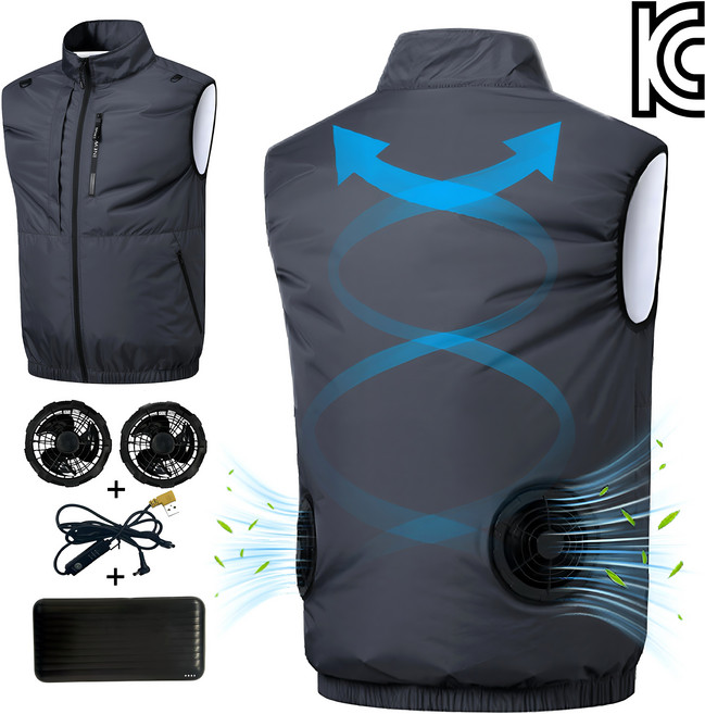 [KC인증] 강력 냉풍 아이스 선풍기 조끼 / 쿨링 에어컨 작업복 (등산/낚시/야외용)