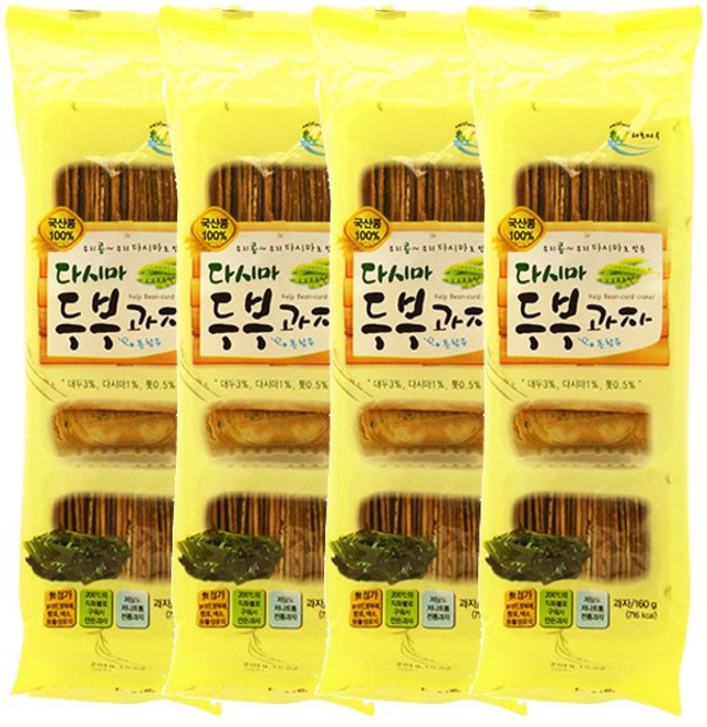 다시마 두부과자 묶음 [해초마루] 국산콩 톳 참깨 함유 무방부제 커피 우유 간식, 160g, 4개