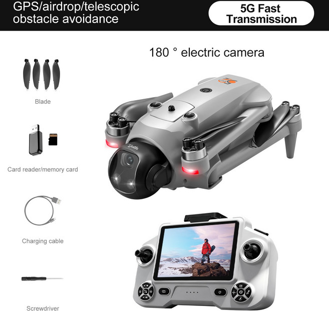 2026 신형 YL059 드론 4.3인치 화면 리모컨 GPS 위치 제어 5G WIFI 영상 전송 8K 듀얼 카메라 2000M 제어 거리 촬영 드론, 연 그레이, 1개