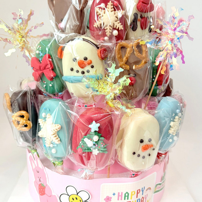 크리스마스 팝시클 수제 마들렌 케이크팝 케이터링 연말파티 답례품 생일 행사 기념일 맞춤주문, 리본