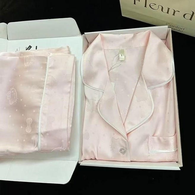 Hello Kitty 冰絲開衫短袖睡衣家居服套裝