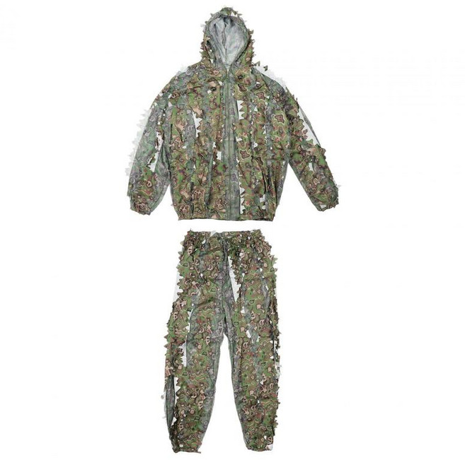 QDY 3d 잎 ghillie 정장 세트 사냥 자켓 바지 숲 모험 의류 농업 하이킹 정글 성인을위한 여름 의류 위장