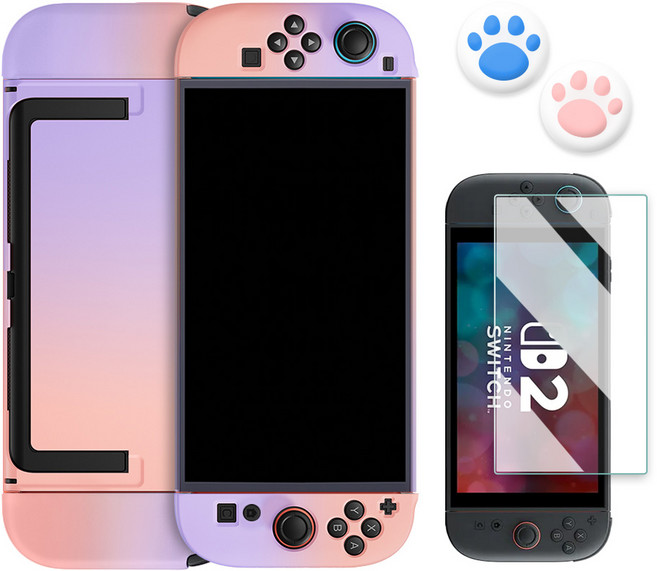 뷰씨 닌텐도 마카롱 풀커버 케이스 + 강화유리필름 + 조이콘 커버 2p, 닌텐도 스위치2, 퍼플핑크, 1세트