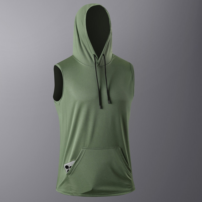 OK CLOTHING 男款速乾連帽背心 寬鬆透氣排汗運動健身跑步無袖上衣