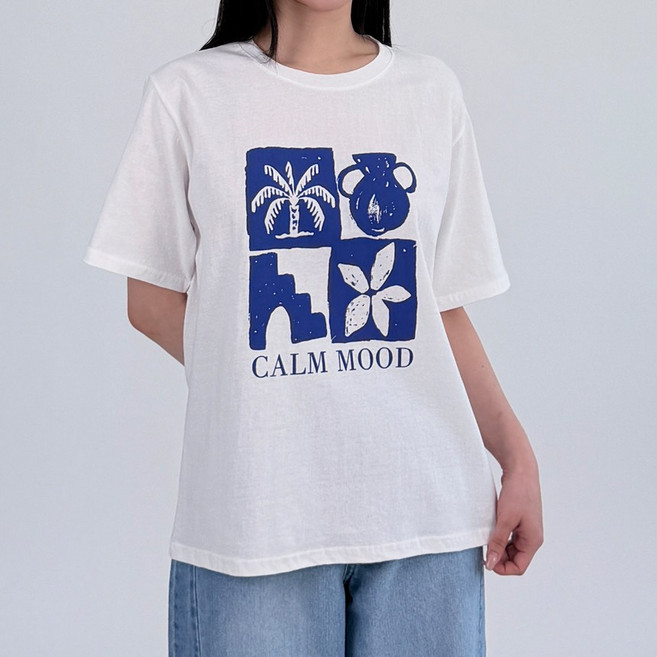 이집트 야자 루즈핏 캐쥬얼 반팔 면 티셔츠