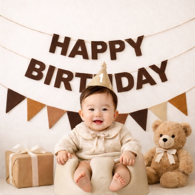 파티에진심인사람들 브라운 해피벌스데이+삼각 가랜드 세트 생일 펠트가랜드 파티소품, 1개