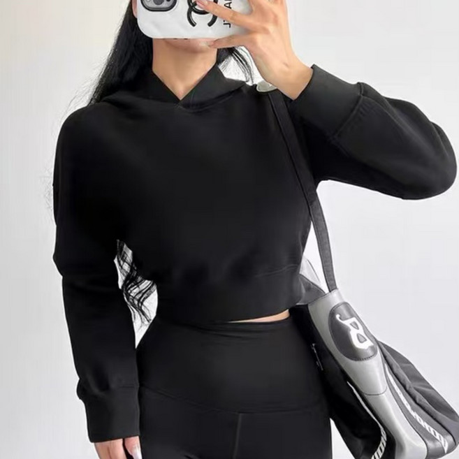 ZAJA 봄가을 여성 꾸안꾸 긴소매 캐주얼 루즈핏 크롭 후드티