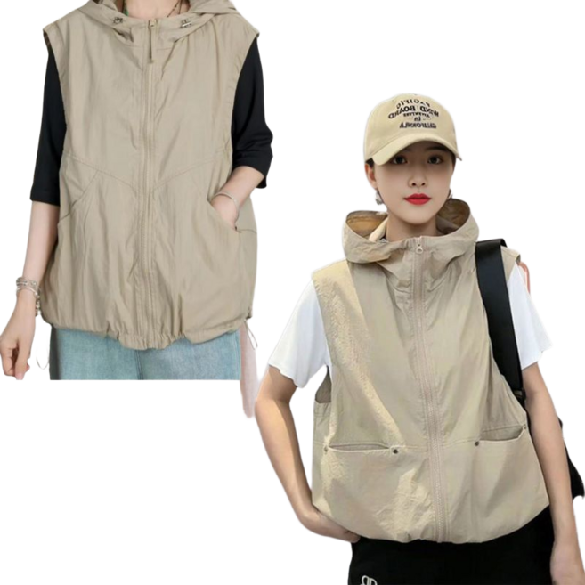 양면 착용 가능 후드 조끼 여성용 루즈핏 스포츠 캐주얼 베스트 뉴타임즈 3K458