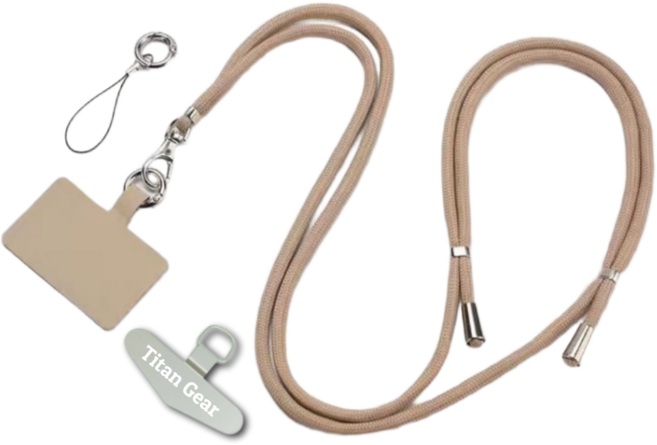 타이탄기어 튼튼한 휴대폰 태그홀더 + 메탈홀더 + 목걸이줄 스트랩 세트, 1개, 크림베이지