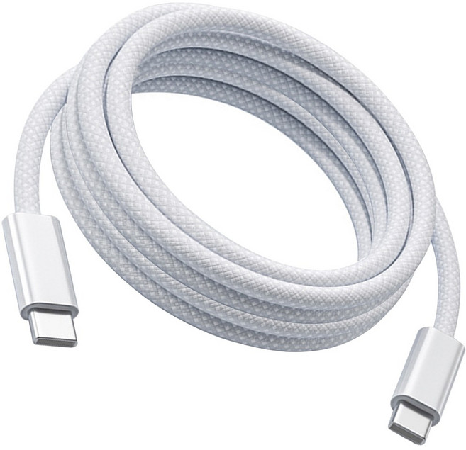 240W PD 초고속 충전 패브릭 C타입 to C타입 케이블, 1개, 화이트, 5m