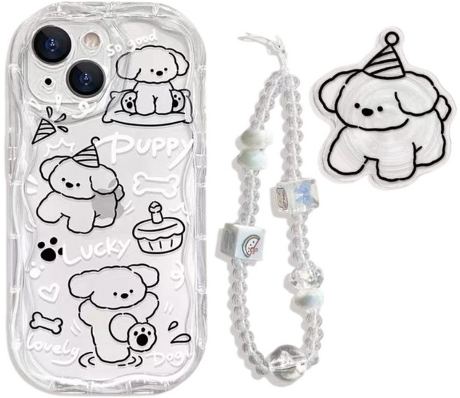 갤럭시 S21 S22 S23 S24 S25 플러스 울트라 귀여운 강아지 그립톡 홀더 물결 웨이브 스트랩 케이스 D305