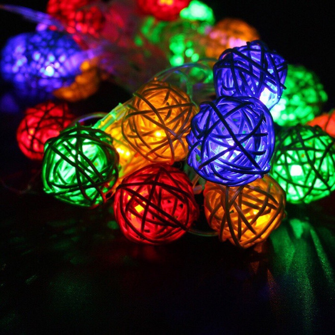 彩色藤球燈串 LED 電池式 20顆 裝飾燈, 1個