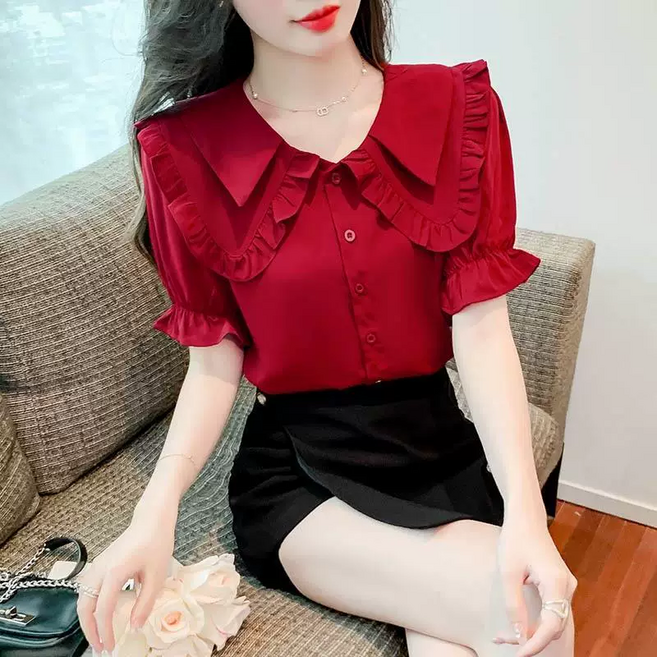 COSYEVNO 여성 프릴 카라 반팔 데일리 오피스룩 CLXtx-17