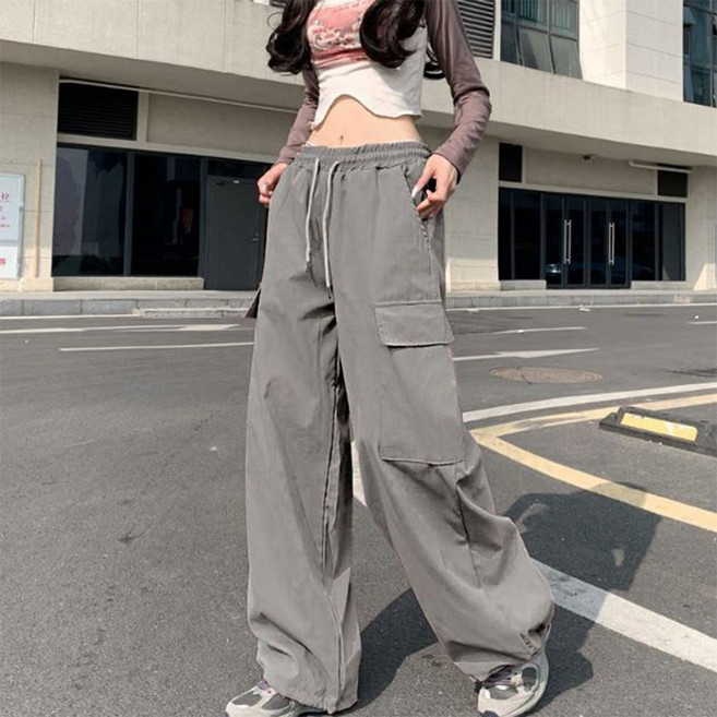 S100504C 스밀리 여성 얇은 시원한 느낌 카고 밴딩 와이드 팬츠
