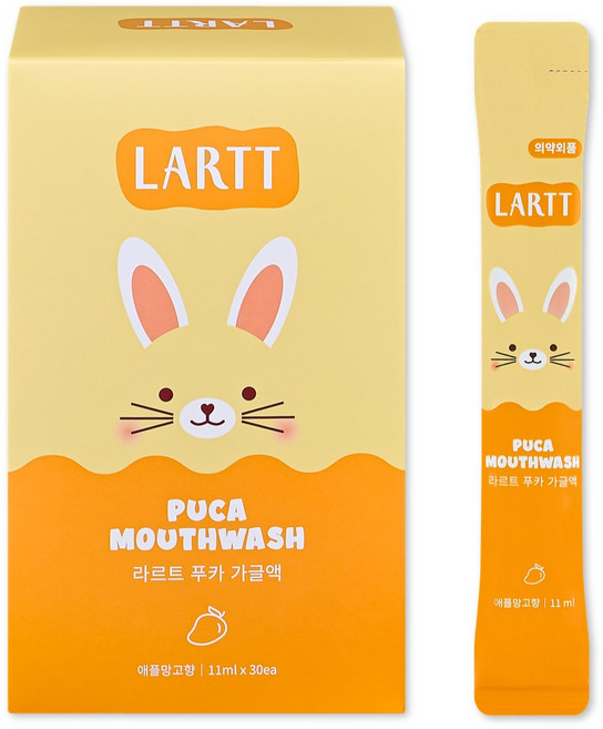 라르트 무알콜 충치예방 어린이가글 일회용 스틱 구강청결제 푸카 가글 애플망고향, 11ml, 30개