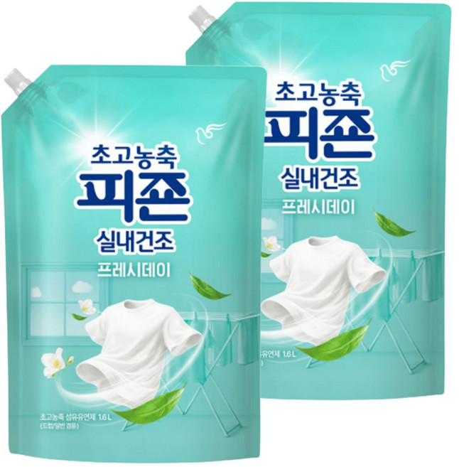 피죤 초고농축 섬유유연제 실내건조 리필 프레시데이, 2개, 1.6L