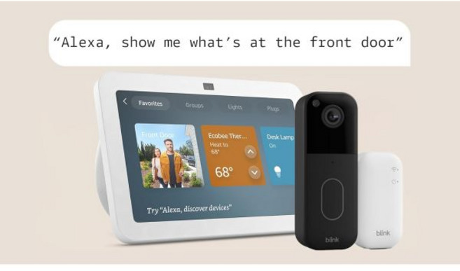 Amazon Echo Show 8 블링크 비디오 초인종 최신 모델 Alexa 얼리 액세스 포함, Glacier White w/ Black