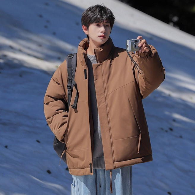 ANYOU 남성용 하이넥 기모자켓 캐주얼 방한 코트 남자 경량 패딩 점퍼 방풍 보온 집업 패딩