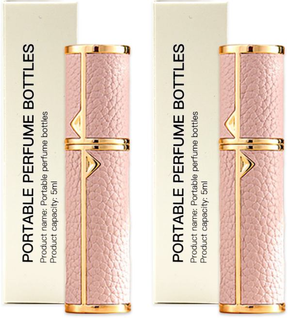 [1+1] 휴대용 향수공병 펌핑 충전 천연가죽 고급 향수 공병 여행 리필 케이스 5ml, 1개, 핑크+핑크